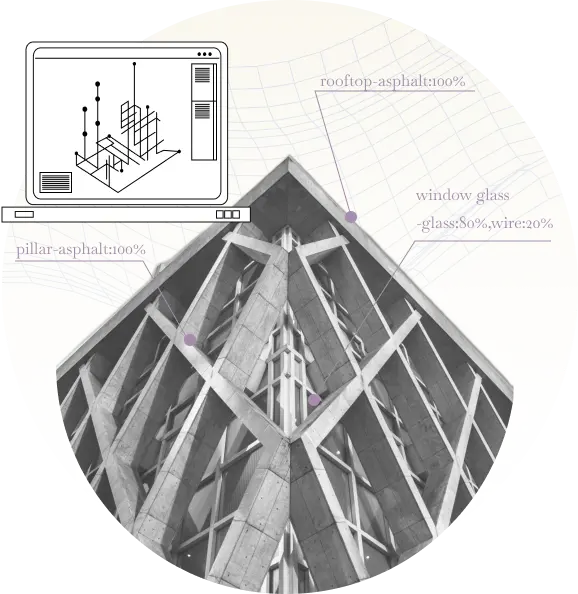 3D shapes created with 3D CAD and concrete-made building